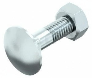 DIN 603/555 Coach Bolt with Hexagon Nut, Zinc Plated, 4.6